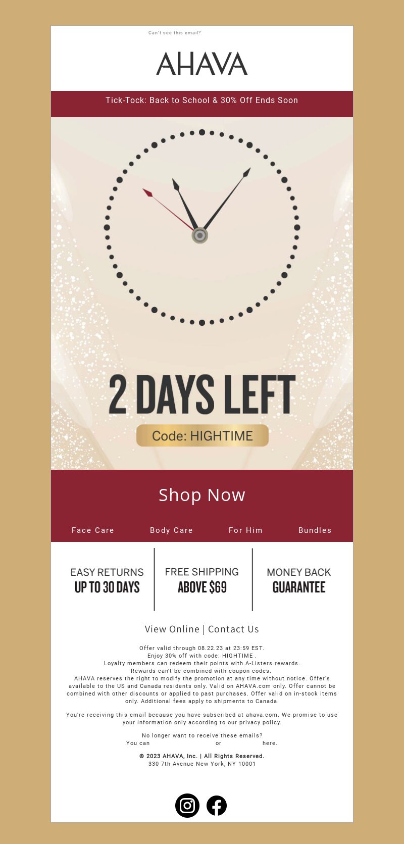 Ahava, back-to-school email marketing campaign.