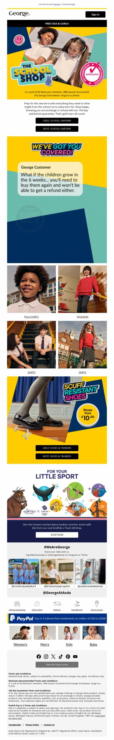 Asda, back-to-school email marketing campaign.
