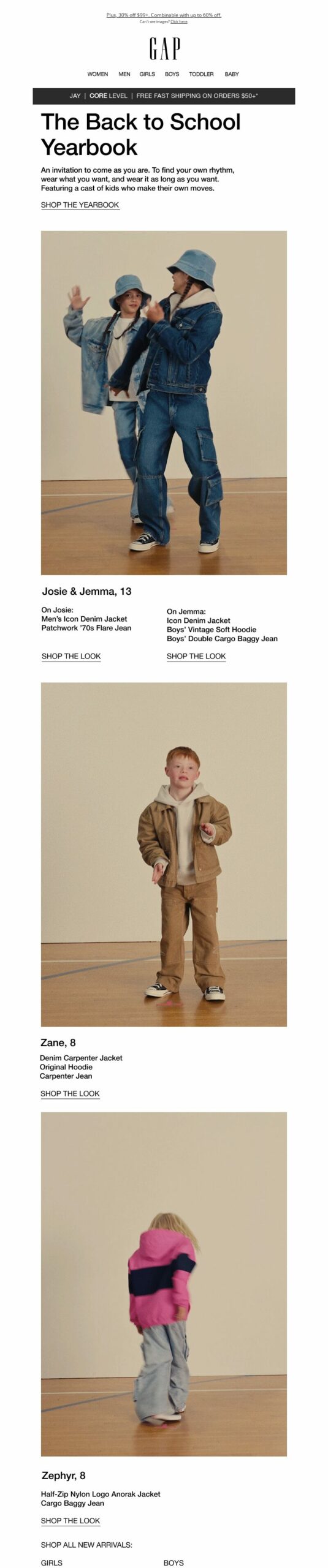 Gap, back-to-school email marketing campaign.