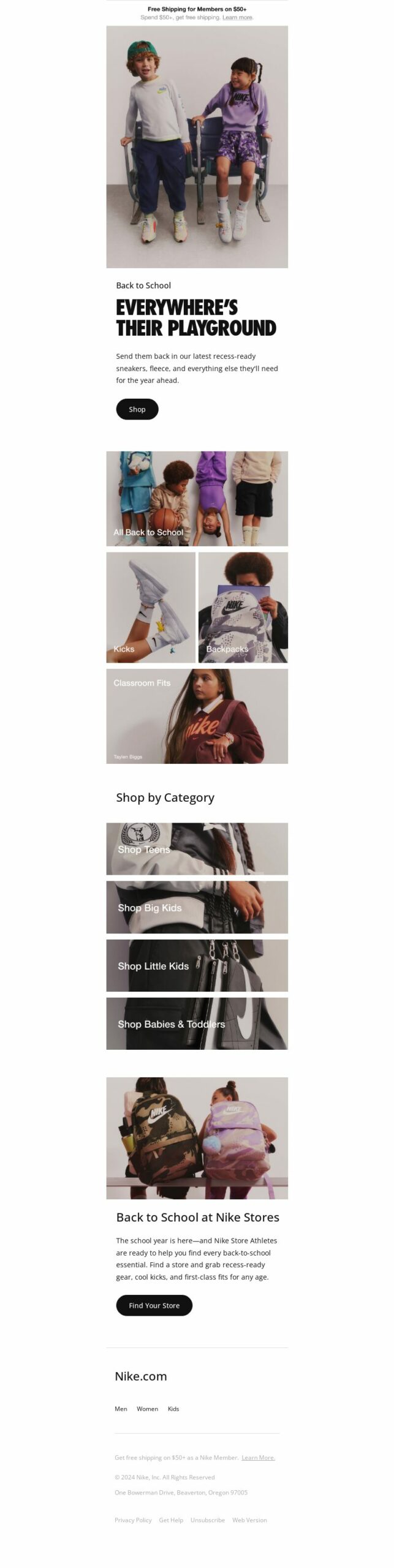 Nike, back-to-school email marketing campaign.