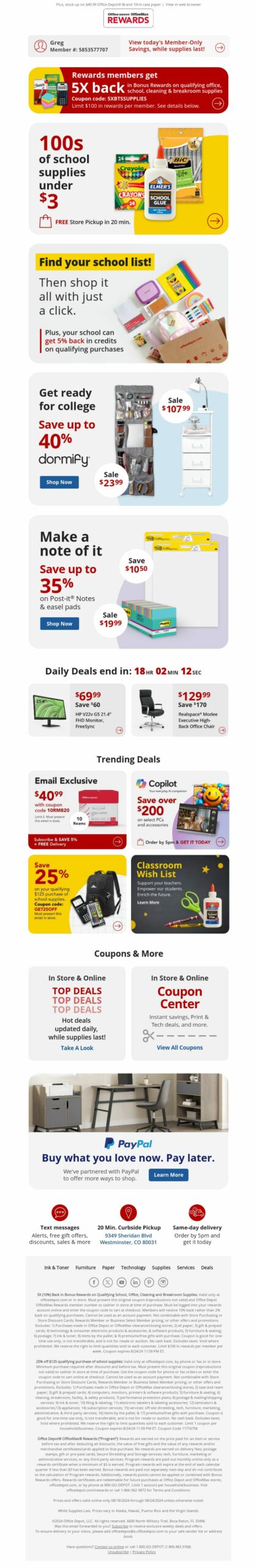 Office Depot, back-to-school email marketing campaign.