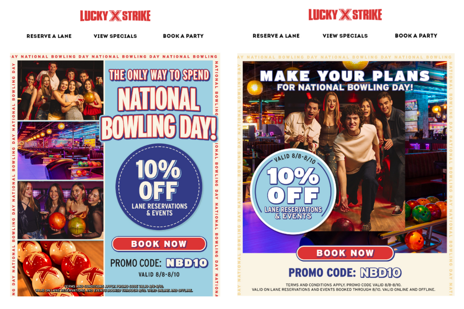 Lucky x strike, National Bowling Day email marketing campaign.